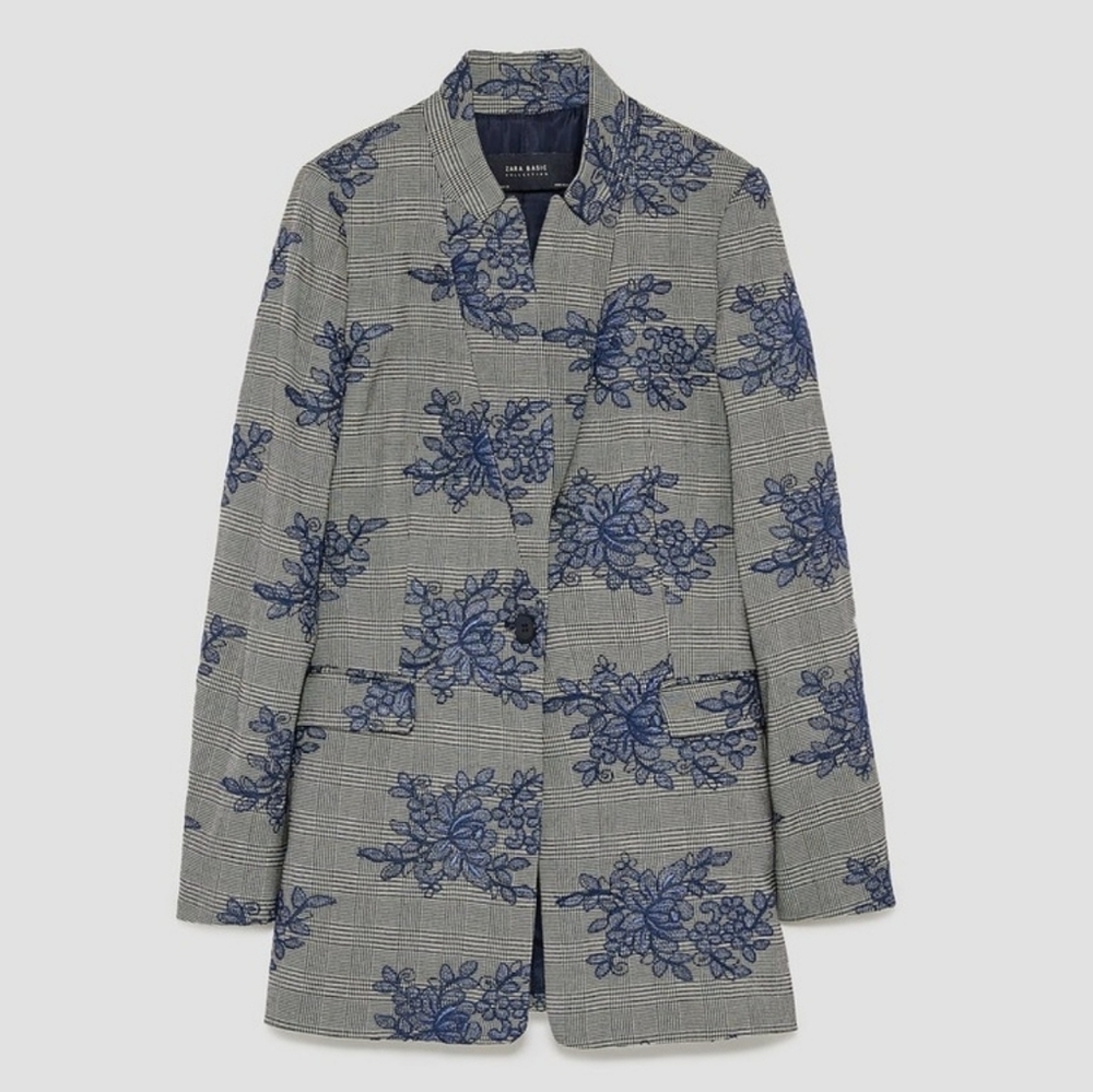 Zara Gray and Blue Floral Blazer - Picture 2 of 11